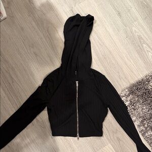 SHEIN Black Ribbed Zip-Up Jacket